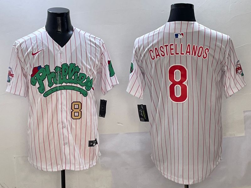 Men Philadelphia Phillies #8 Castellanos White Stripe Fourth generation Joint Name Nike 2025 MLB Jersey style 3->philadelphia phillies->MLB Jersey